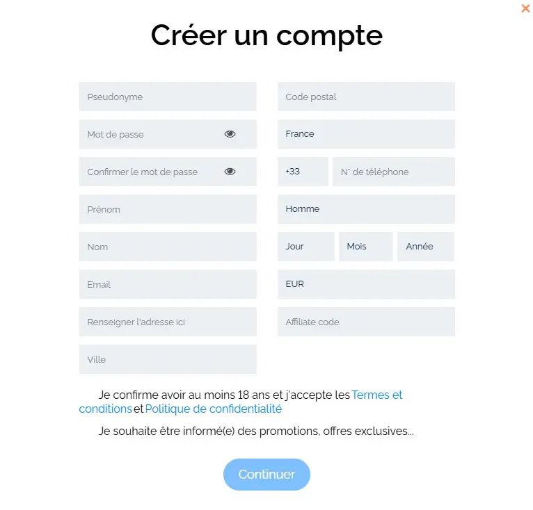 Processus d'inscription GRAND FORTUNE CASINO